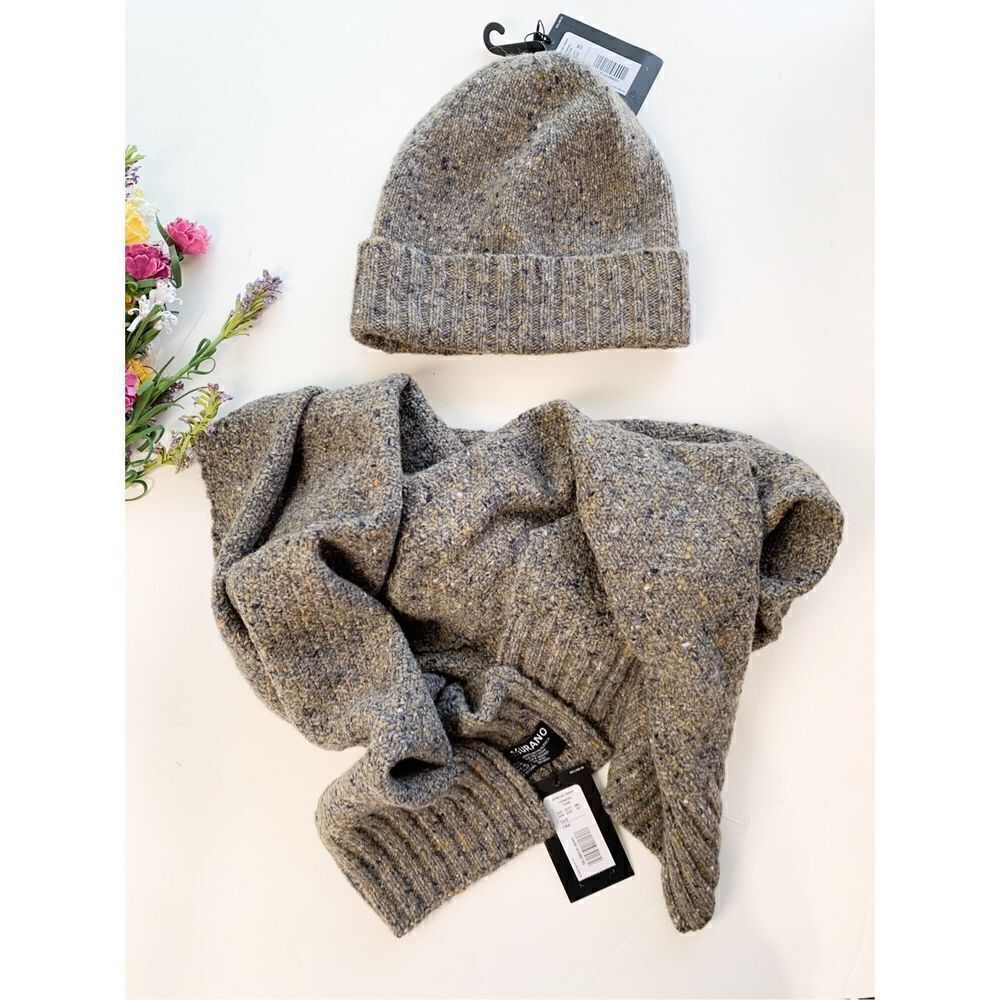 Murano Women's Bonnet & Scarf Set Merino Wool Alpaca Blend Gray One Size NWT